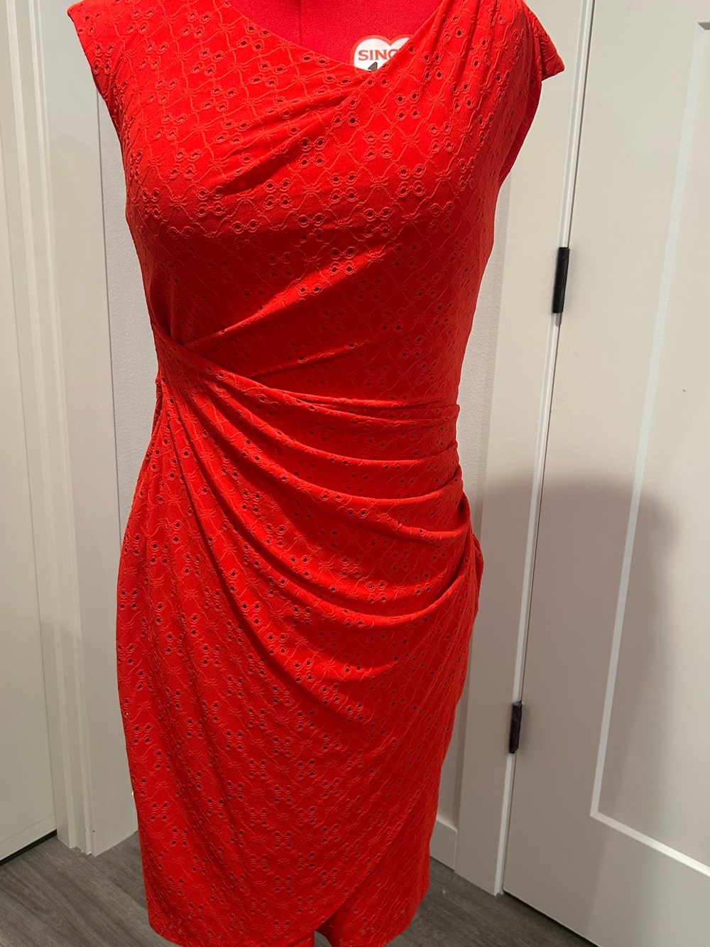connected apparel Red Eyelet Ruched Midi Dress